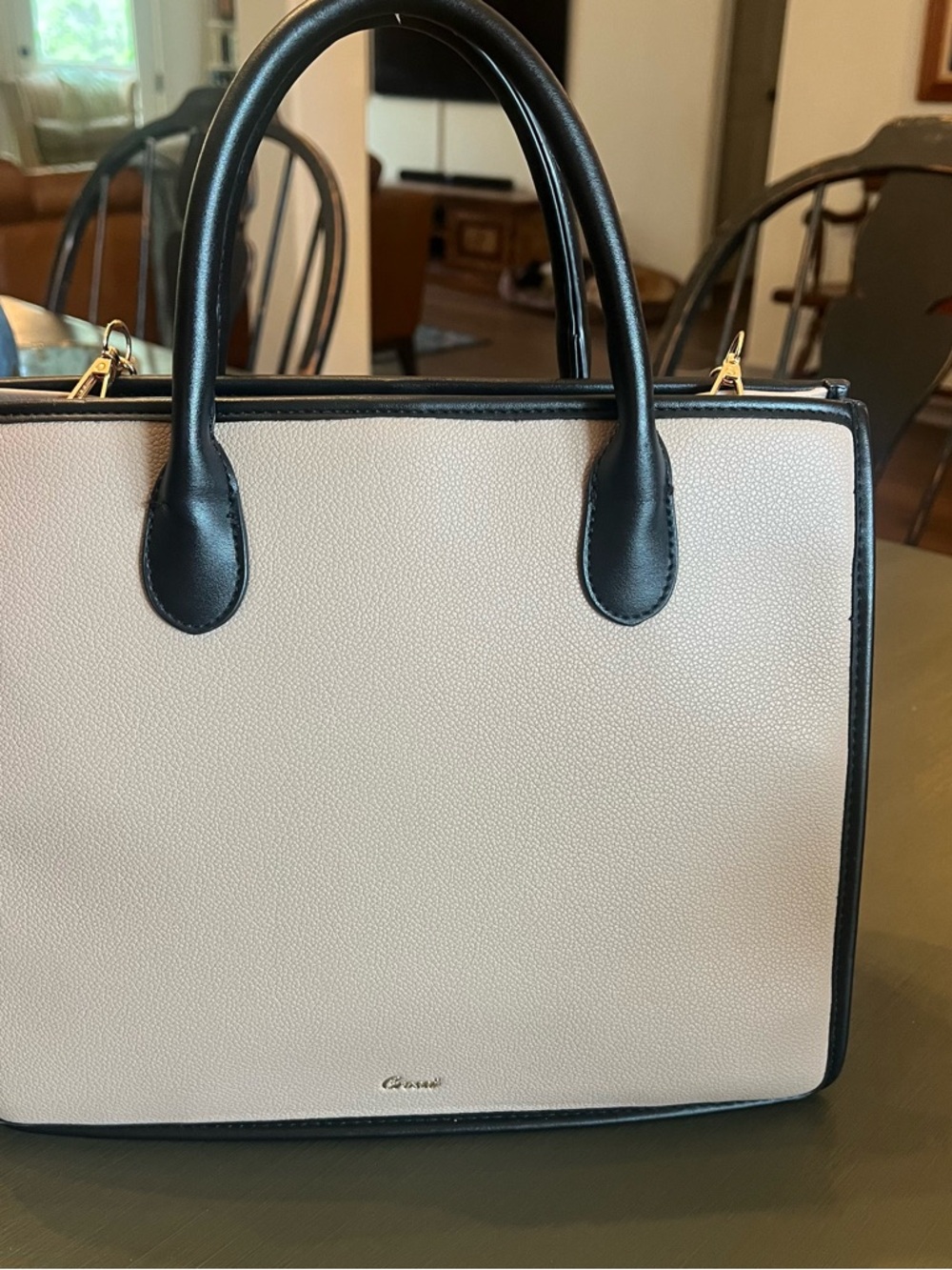 Two-Tone Cream and Black Structured Women's Tote